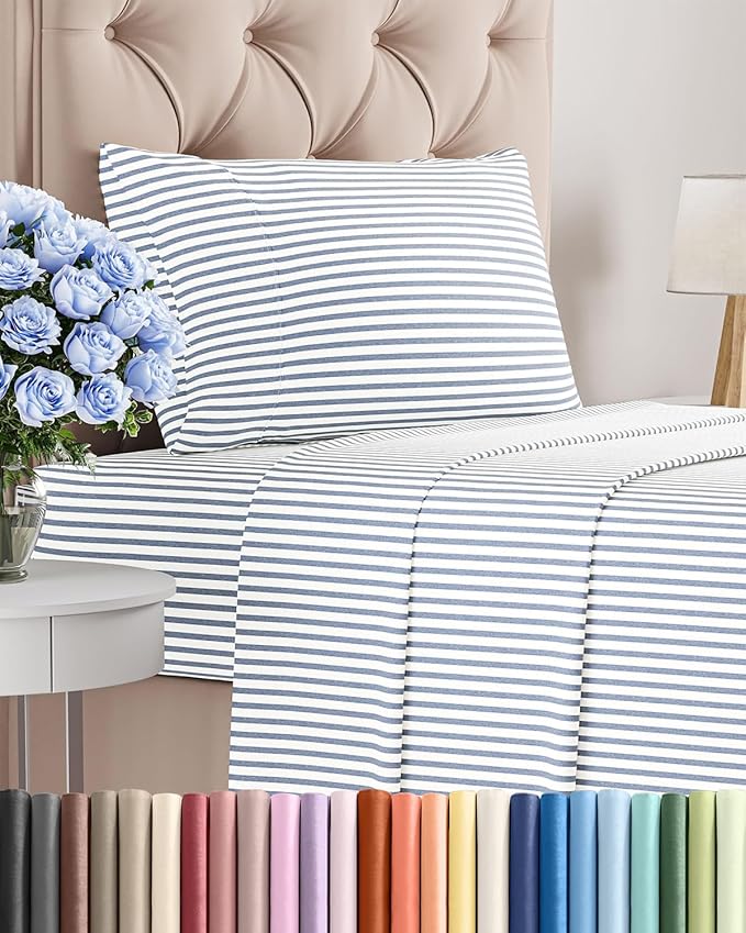 Twin XL Size 3 Piece Sheet Set - Comfy Breathable & Cooling Bed Sheets Set - Hotel Luxury Bedding for Women, Men, Kids, Teens, Boys & Girls - Deep Pockets and Wrinkle Free - Oeko-Tex - Blue Stripes 2
