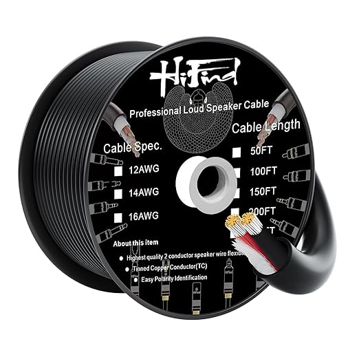 HiFind 14/2 Gauge Speaker Wire Cable 200 Ft-Tinned OFC Copper-UL CL3 Rated- Indoor/Outdoor-Pro Series 14 AWG-UV PVC Jacket&Cotton, Hi-Fi Sound for Car Audio,Home Theater Speakers,Stereos-Black