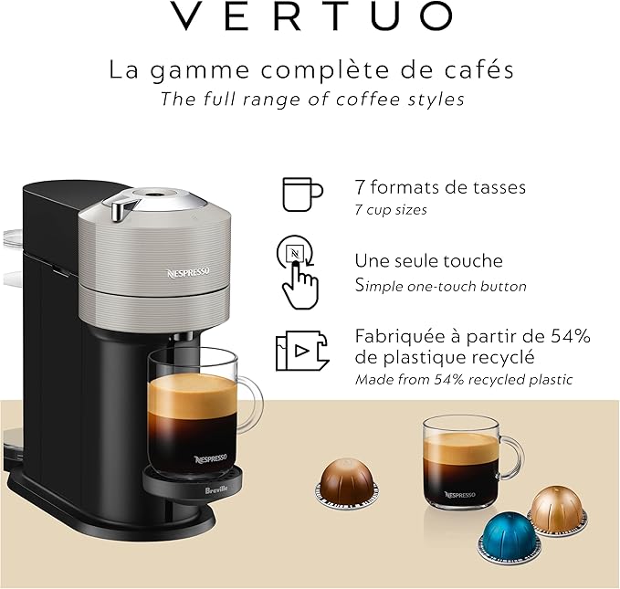 Nespresso Vertuo Next Coffee and Espresso Maker by Breville, Light Grey