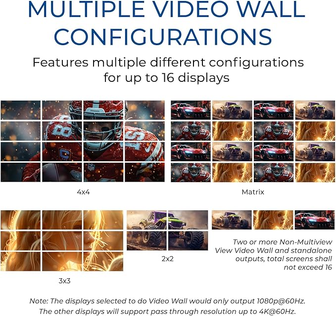 OREI 4K 4x16 HDMI Matrix Video Wall Controller Processor Multiviewer Display Upto 4K 60hz 4x4, 2x1, 1x2, 1x3, 1x4 Supports 180 Degree Rotate Audio Extraction (UHD-416MVW)
