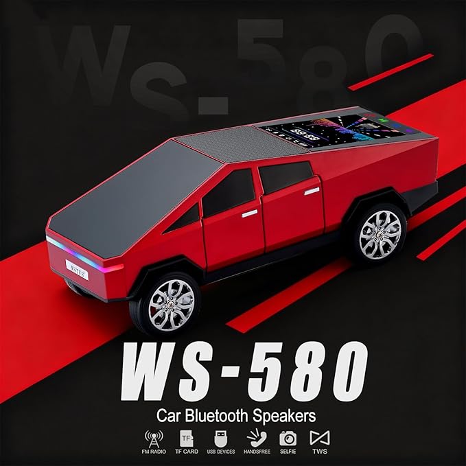 WSTER Portable Car Model Bluetooth Speaker with HD Stereo Sound, TWS Dual Pairing, LED Display, Truck-Style Wireless Speaker for Home, Office, Gaming & Collectible Display (RED)