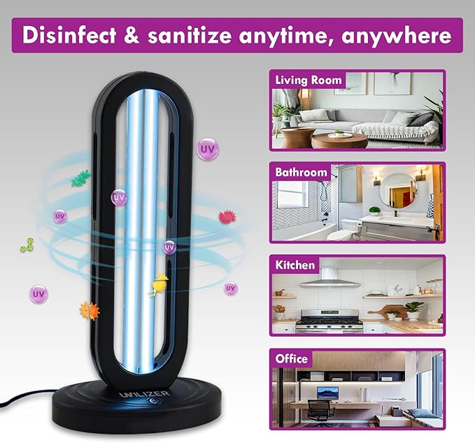 UVILIZER Tower - UV Light Sanitizer & Ultraviolet Lamp with Remote Control (UV-C Cleaner for Home, Room, Office | 38W UVC Disinfection Bulb | Kill Germs, Bacteria, Virus, Dust | USA)