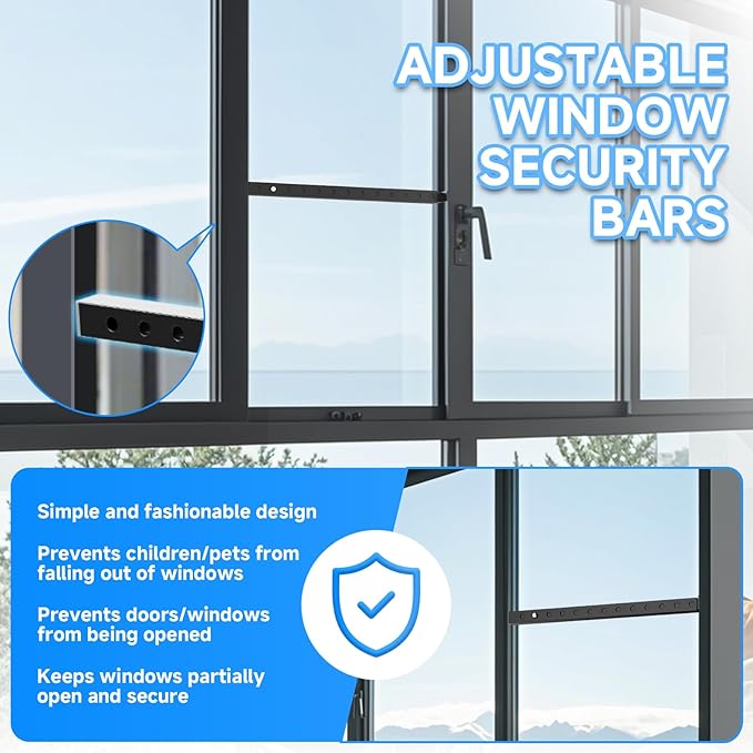 ZhouDaShu Adjustable Window Security Bars, Window Bars Security Inside Vertical, Window Bar Lock Prevent Burglary, Window Safety Bars for Children, Window Stick Extend from 16.3-29.3 in(Black -4 pcs)