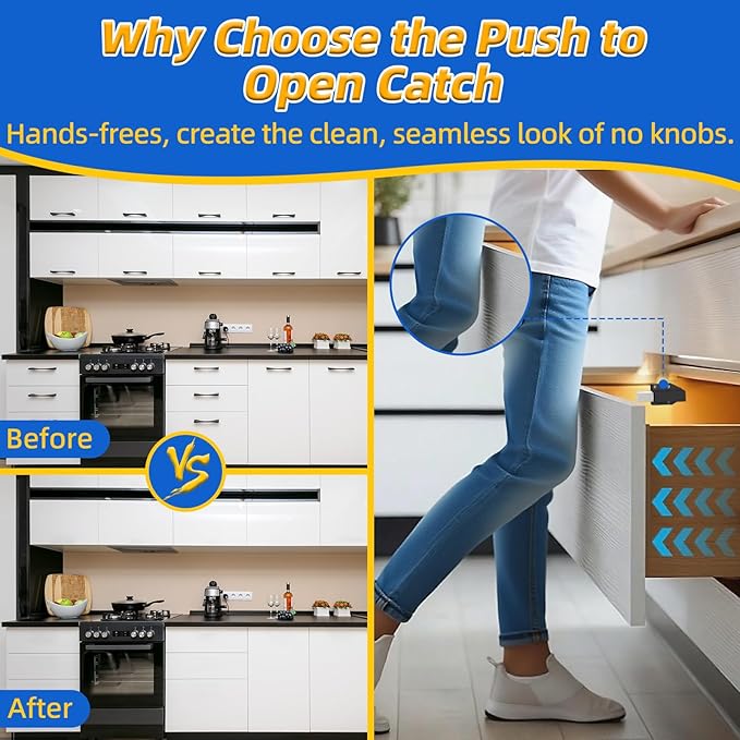 Jiayi Push to Open Magnetic Door Latch Cabinet Hardware Heavy Duty Push Magnets for Large Door Push Release Latch Kitchen Drawer Push Catch Press Out Touch Latch (Black, 6 Pack)