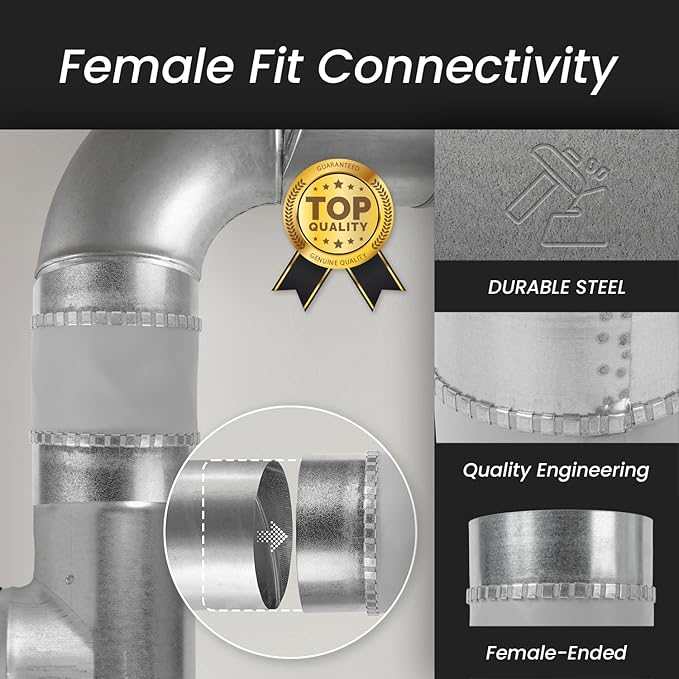 Repa Market 4" Inch Flexible Vibration And Noise Reducing Coupler - Female Fit Duct Connector – Galvanized Steel Coupling for Joining Two Male Duct Fittings – HVAC Ventilation Inline Joint