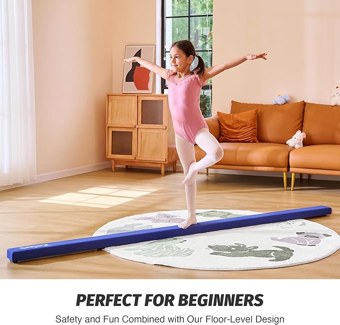 ZELUS 8' Folding Gymnastics Balance Beam, Floor Balance Beam w/Carry Handles Anti-Slip Base for Kids, Beginners & Professional Gymnasts