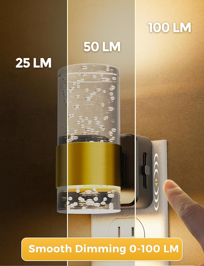 L LOHAS LED Night Light,Dimmable Night Lights Plug into Wall, 2 Pack Acrylic Nightlight with 0-100 LM Adjustable Brightness, 3000K Plug in Night Light with Dusk to Dawn Sensor, for Bathroom Hallway