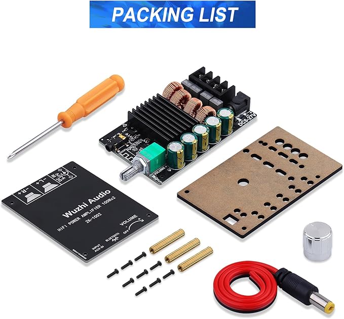 ZK-1002 Bluetooth 5.0 Audio Amplifier Board, 100W x 2 2.0 Channel Mini HiFi Power Amplifier Receiver with Volume Control, BT and AUX Inputs, DC 5-27V Stereo AMP Module for Home DIY Speakers