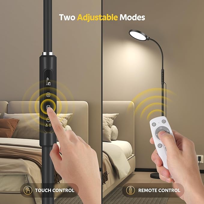 Morfone Light Therapy Lamp, 11000 Lux UV-Free Floor Sun Light Lamp with Touch Remote Control, 5 Color Temperatures 10 Brightness Levels Lights for Living Room Bedroom Office (Black)