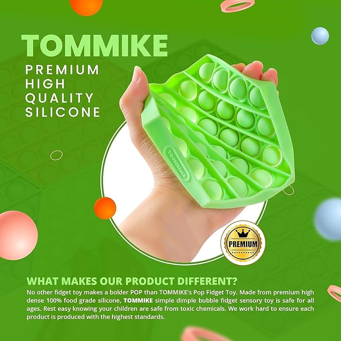 TOMMIKE Hexagon Push Pop Fidget Toy Bubble Sensory for Anxiety & Stress Relief Special Needs Autism Learning Office School Game Crafts Kids Adults (Black)