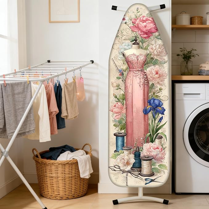 Nuxovilar Ironing Board Cover Needle Cotton 15x54 Inches | Ironing Board Cover and Pad Floral Gown Design Needle Cotton for Bedroom, Dressmaking Area, Laundry Room