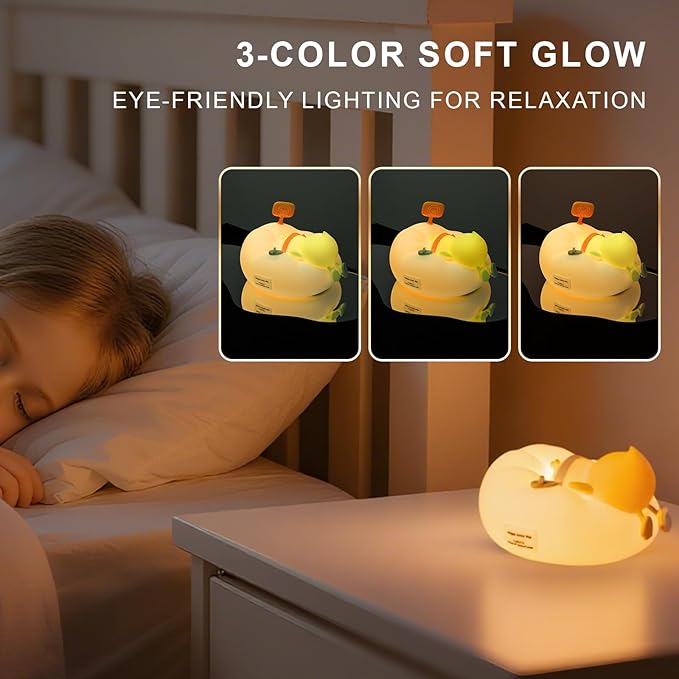 AuroraNiteBeam Duck Night Light for Kids, 3 Brightness Levels LED Nursery Lamp Dimmable & Rechargeable, Duck Silicone Lamp for Bedroom/Nursery,Room Decor Lamp Gift for Adult Toddler/Boys/Girls
