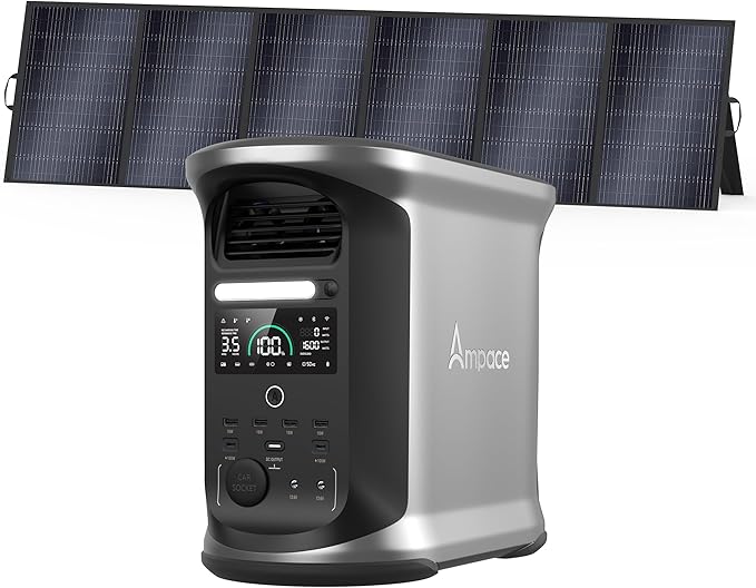 AMPACE 2400W Solar Power Station with 500W Solar Panels Andes 1500, 1462Wh Battery Generator with 4 AC Outlets, 1H Full Charging, APP Control Battery Backup for Home, RV