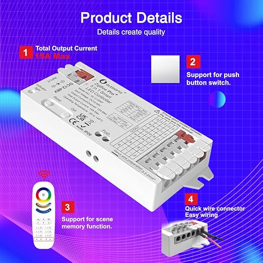 GLEDOPTO ZigBee3.0 LED Controller Pro Smart Home 5 in 1 RGBCCT RGBW RGB CCT WWCW Dimmer DC 12-48V 15A Max PWM Dimming Analog LED Strip Light Work with Hub Bridge Alexa Conbee etc (Hub Required)