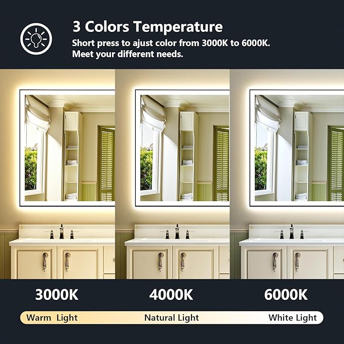 YEELAIT 60x40 Inch LED Bathroom Mirror with Lights (Front Lit and Backlit) Black Framed Lighted Vanity Mirror for Bathroom Wall Dimmable Anti-Fog Memory Tempered Glass Horizontal/Vertical