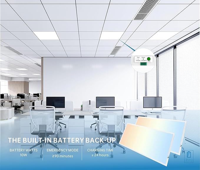 2X4 LED Flat Panel Light with Emergency Battery Backup, 50W 3000K/4000K/5000K, 0-10V Dimmable, 6500 Lumens, LED Drop Ceiling Lights, 100-277V, DLC UL Listed, Ultra Thin Back-Lit (30 Pack)