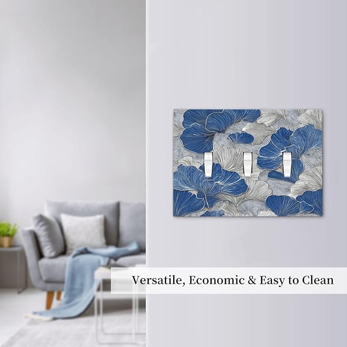 Bvtewkhz Abstract Blue Marble Plant Leaves 3 Gang Triple Toggle Decorative Light Switch Covers Electrical Faceplate Switch Plates for Bathroom Kitchen Home