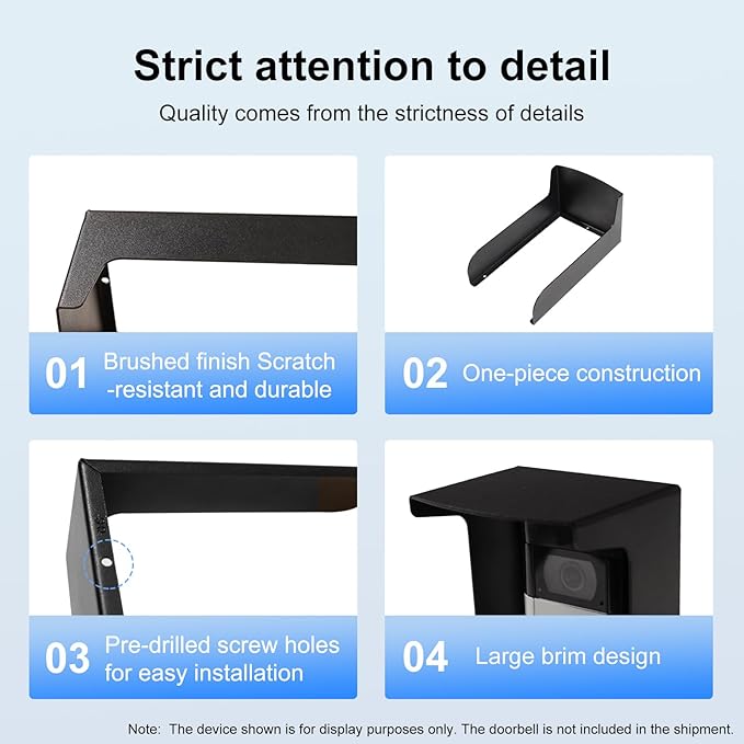 Dgyezhao Outdoor Black Doorbell Rain Anti-Glare Cover, Steel Weather-Blocking Camera Cover Glare Sun Shade Protection for Most Video Doorbells(Inward fold)