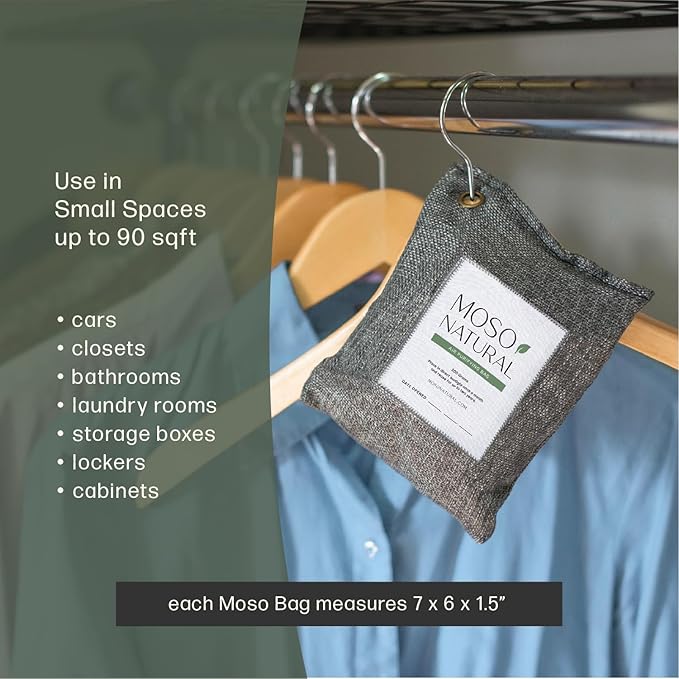 Moso Natural Air Purifying Bag 200g (5 Pack) HGTV Editor's Pick | Premium Bamboo Charcoal Odor Absorber for Home & Car | Closet Odor Eliminator & Car Air Freshener | Long Lasting Charcoal Bags