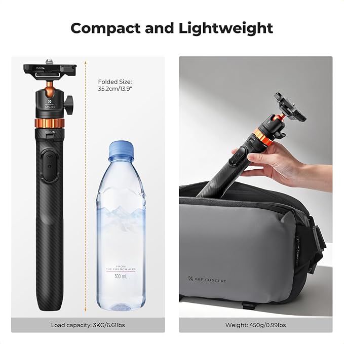 K&F CONCEPT MS08 62'' Phone Selfie Stick Tripod, 2-in-1 Extendable Cell Phone - Image 4