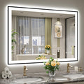 YEELAIT 48x36 Inch LED Bathroom Mirror with Lights (Front Lit and Backlit) Black Framed Lighted Vanity Mirror for Bathroom Wall Dimmable Anti-Fog Memory Tempered Glass Horizontal/Vertical