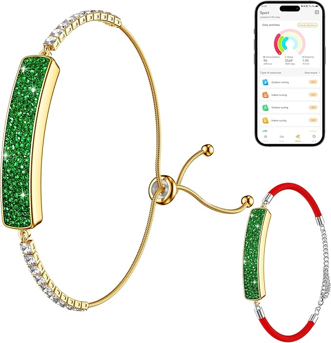 Smart Bracelet for Women, Jewelry Fitness Tracker with 2 Bands, Heart Rate & SPO₂ Monitor, Stress & Sleep Tracking, Step & Calorie Counter, 5ATM Waterproof for iOS & Android, No Subscription, Green