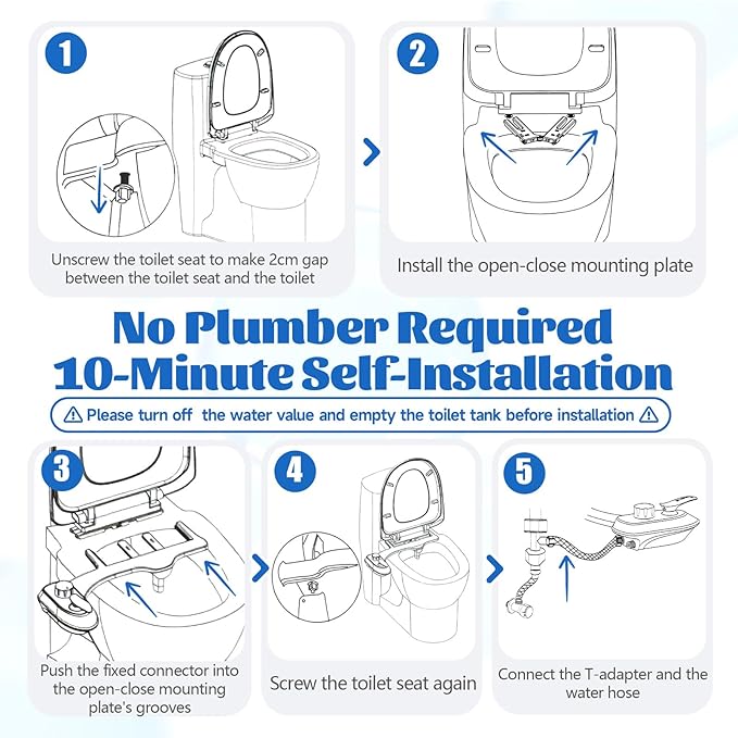 Toilet Attachment for Toilets Seat,Self-Cleaning Hot&Cold Water Bidet-Toilet Attachment for Hygiene,Non-Electric Bidets Sprayer, Adjustable Water Pressure with Bidet Hose for Feminine /Real Wash.
