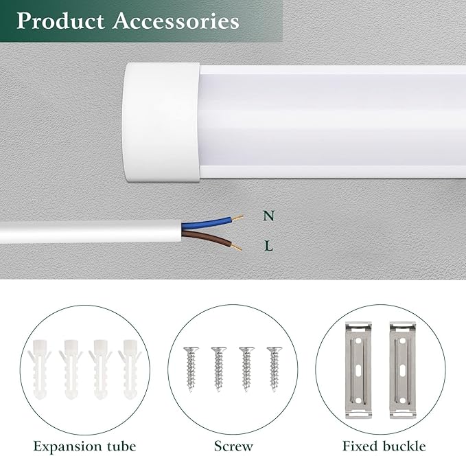 colmeguna 1 Packs 4FT LED Batten Light, Ultra-Thin Slim Ceiling Surface Mounted Light, 40W, 4000K, IP20, LED Ceiling Lamp for Garage, Shop, Hallway, Office, Market
