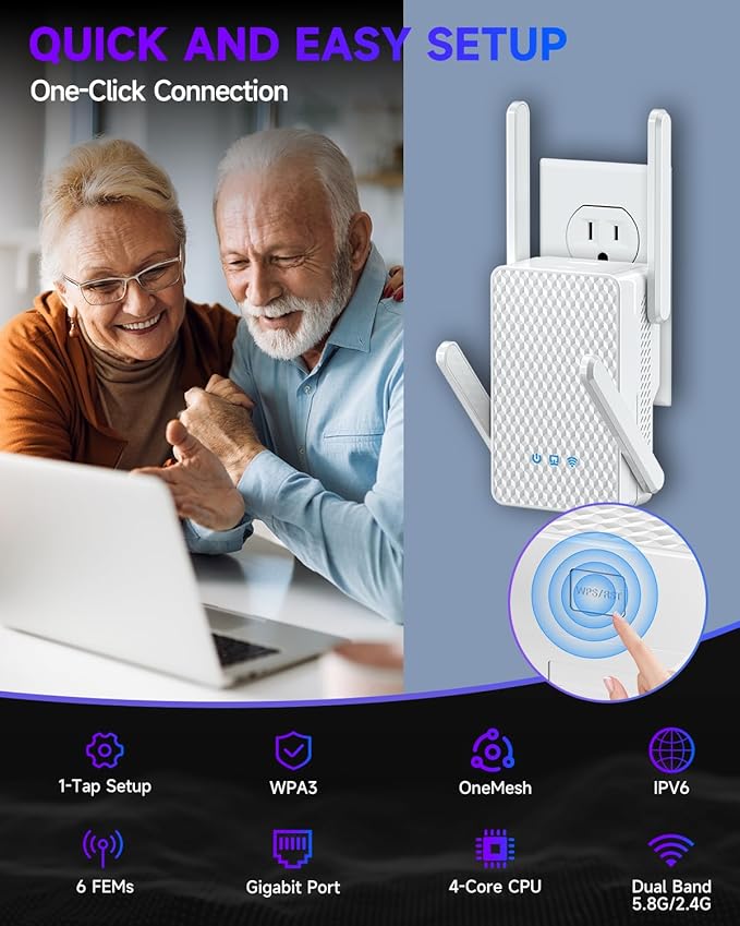 2026 WiFi 6 Extender Signal Booster, Longest Range up to 19980 sq.ft for Home, AX3000 Dual Band WiFi Repeater, Wireless Internet Extender with Gigabit Ethernet Port, 10X Faster Access Point, Onemesh