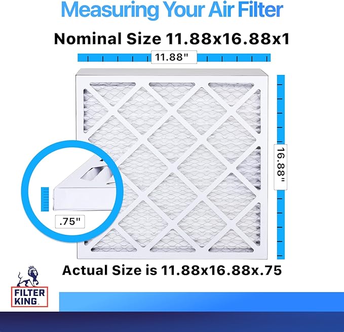 Filter King 11.88x16.88x1 Air Filter | 4-PACK | MERV 8 HVAC Pleated A/C Furnace Filters | MADE IN USA | Actual Size: 11.88 x 16.88 x .75"