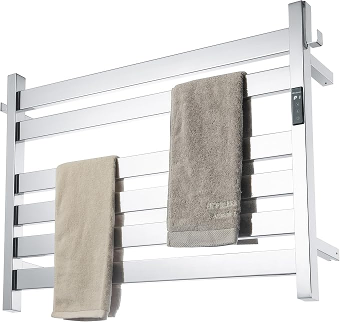 K&KALONZO Towel Warmer for Bathroom, Wall-Mounted 6-Bar Heated Towel Rack with Built-in Timer, Waterproof Electric Towel Heater, Support Plug-in and Hardwired, Polished, EL18M