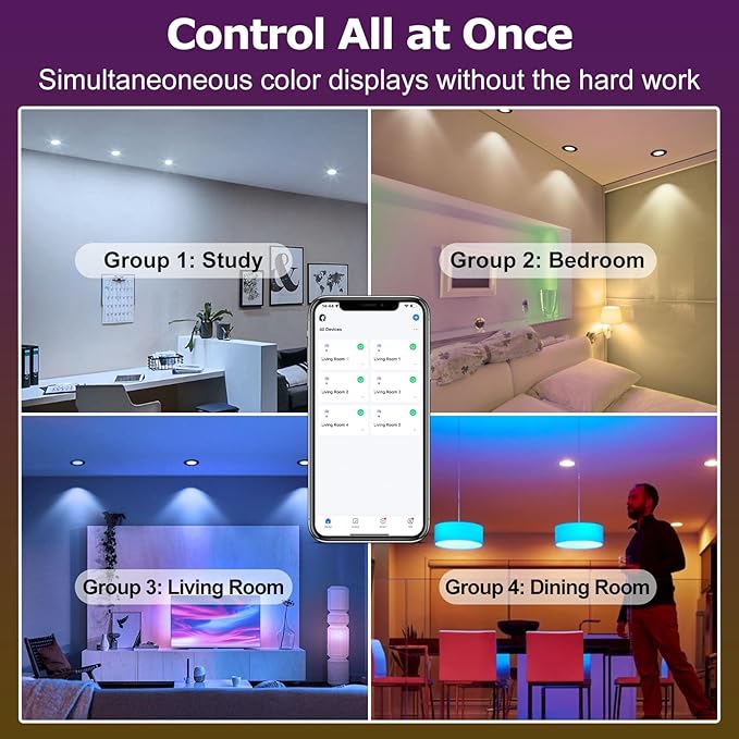 LightingWill 2 Inch LED Recessed Lighting, Smart WiFi LED Downlight, 5W Ceiling Light Compatible with Alexa/Google Assistant, Dimmable RGB & 2700K-6500K, 120V with Driver (10 Pack)