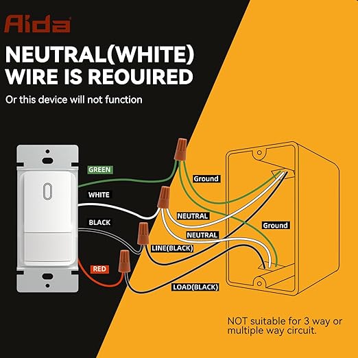 AIDA Single Pole Motion Sensor Light Switch w/Neutral Wire - 120° PIR Infrared Activation - CFL/LED/MLV/INC/HAL/Fan Compatible - UL Certified - 4 Pack,Matte White