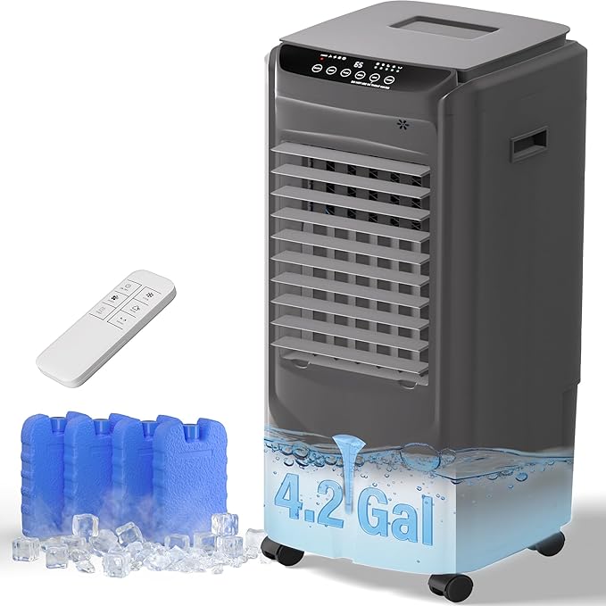 YEW 25" Evaporative Air Cooler,1500CFM Swamp Cooler Air Conditioner with 3.5 Gal Tank,Windowless Swamp Cooler with Remote,3 Speeds, 12H Timer,Fans that Blow Cold Air for Bedroom Indoor Office