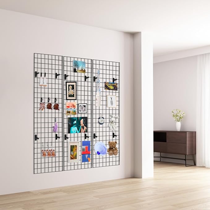 NEESEEYEE Commercial Grade Gridwall Panels – Heavy Duty Grid Panel for Any Retail Display, 2’ Width x 6’ Height, 4 Gridwall Panels Per Carton (Black Finish)