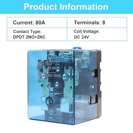 TWTADE/JQX-62F-2Z Coil Voltage DC 24V 80A DPDT Electronmagnetic Relay,High Power Relay DC 24V