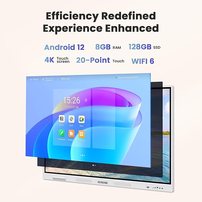 KEINONE Smart Board for Classroom, 75" 8+128 GB Interactive Smartboard Built-in Android OS & Open App Ecosystem - 4K Touchscreen Electronic Digital Whiteboard for Home Office School Studio Display
