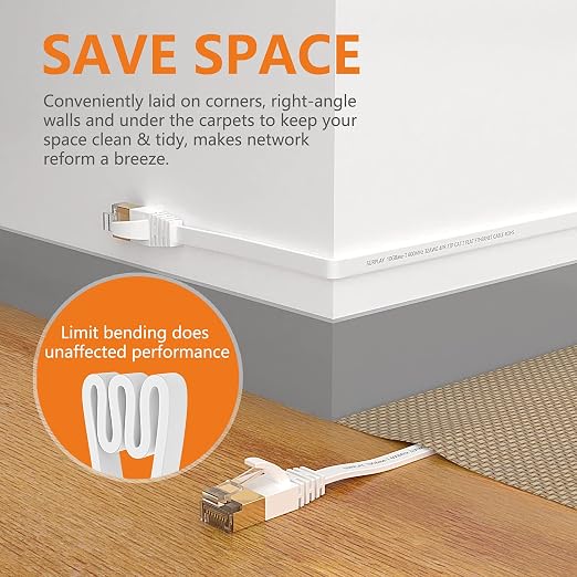 Cat7 6FT Ethernet Cable Flat-White-10Gbps Ultra Slim High Speed Double Shielded - Image 4