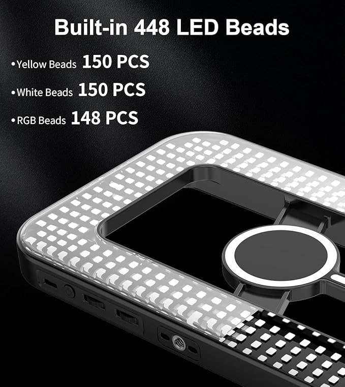 Magnetic 6000mAh RGB Selfie Ring Light for iPhone,448 LED Rechargeable Phone Light with Mini Tripod Stand, Double-Sided Magnet Handheld Stabilizer with Light for Magsafe/Phones/Video Recording/Photos