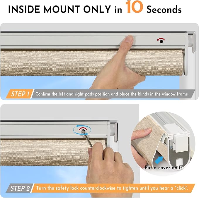 Persilux Smart Motorized Blinds with Remote, No Drill Automatic Roller Shades for Indoor Windows, Light Filtering Linen Fabric, Electric Blinds for Windows, Linen Beige C156-2, Custom Size