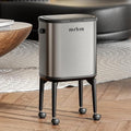 MRBIN Stainless Steel Slim Bathroom Trash Can with Legs and Wheels, 15L / 4gal Toilet Press Lid Waste Basket, Covered Office Garbage Pail for Near Desk, Narrow Vanity, Rvs, Kitchen, Eclipse Grey
