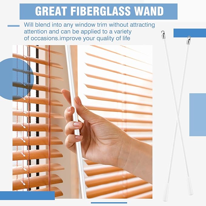 Bokon 2 Pieces White Fiberglass Blind Wand Vertical Blinds Stick Replacement with Hook and Handle for Window Opener Accessory(48 Inch)