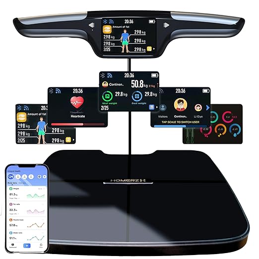 Homerz Body Fat Scale – Smart Scale with BMI, Body Fat, Muscle Mass, Full Body Composition Scale with Body Fat Analysis, Body Scan Scale with Handle, Body Scanner, Biometric Analyzer