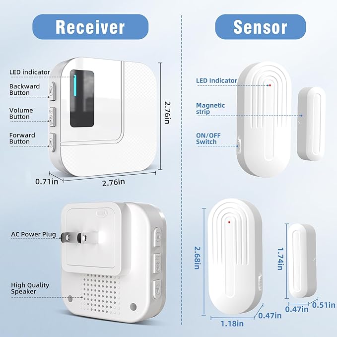 Door Chime,Sanjie WiFi Door Sensor Open Chime When Entering for Business/Home/Store/Office Alert Your Phone,Alarms for Kids Safety,500 FT Range,20 Ringtones ,2 Sensors 1 Receiver
