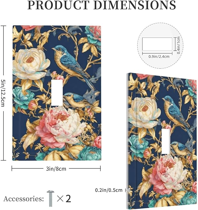 Bvtewkhz Floral Birds Morris 1 Gang Single Toggle Decorative Outlet Covers Light Switch Plate Electrical Receptacle Switchplate For Bathroom Kitchen Bedroom
