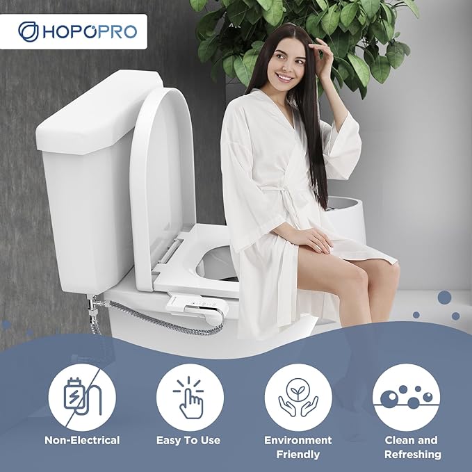 HOPOPRO Bidet Attachment for Toilet, Non-Electric Bidet Ultra-Slim Dual Nozzle (Feminine/Rear Wash), Cold Water Bidets Sprayer for Existing Toilets with Adjustable Pressure Control 1-Min Install
