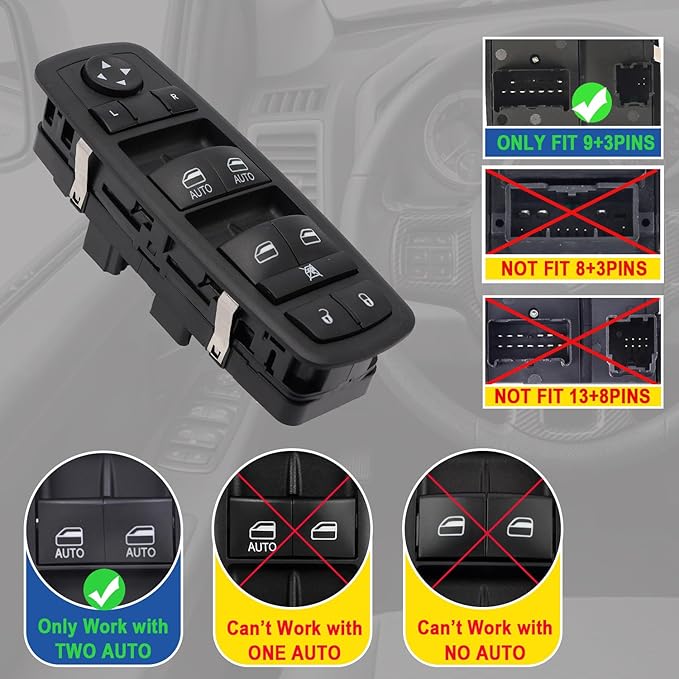 AMICAREP Master Power Window Switch Driver Side Compatible with 2012-2015 Dodge Grand Caravan Ram 1500 2500 3500 Town & Country 9+3 Pin 4 Door Replaces# 68110866AB