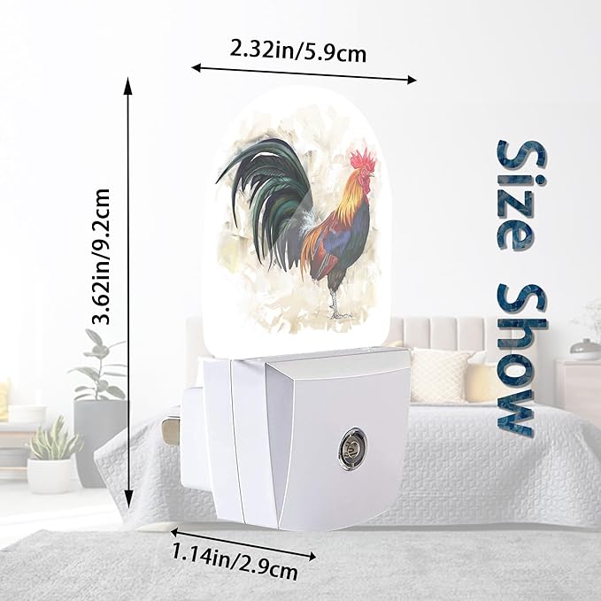 Axxitude Roosters Night Lights Plug into Wall for Girls Boys Room,Night Light LED Lamp Dusk to Dawn Sensor Round Lamp for Bedroom Bathroom Hallway Home Wall Decor Nightlight