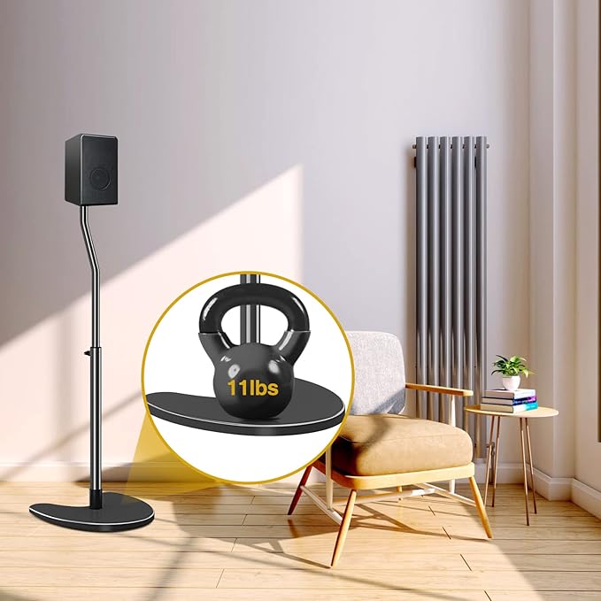 Mounting Dream Speaker Stands Pair, Max 39" Height Adjustable, Heavy Duty Base, 11 lbs Capacity Each, Set of 2 Universal Floor Stands