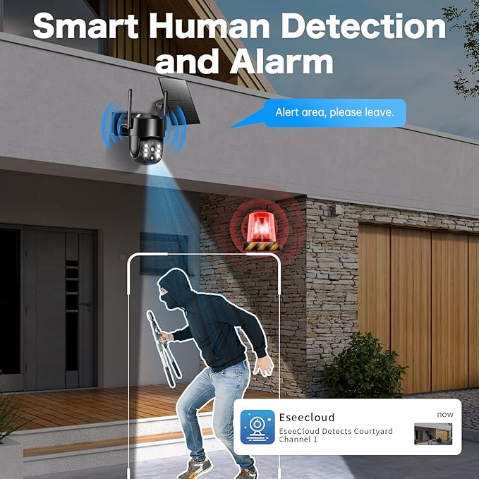 Solar Security Cameras Wireless Outdoor, 5G/2.4G Solar WIFI Cameras for Home Security,Solar Powered Outside Camera Wireless,Human Detection, Color Night Vision, 2-Way Talk for home Porch/Garage/Yard